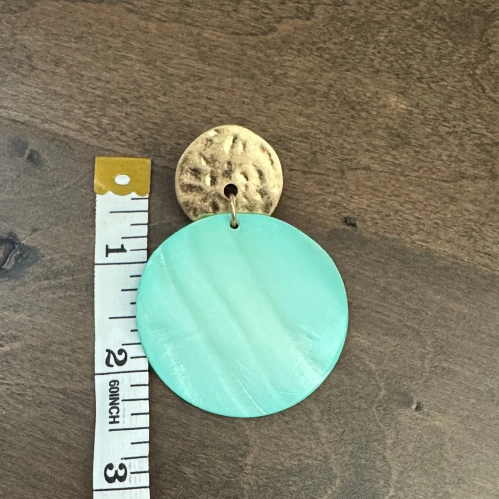 Robert Lee Morris RLM Studio Turquoise Shell Disc Drop Earrings Gold Tone
